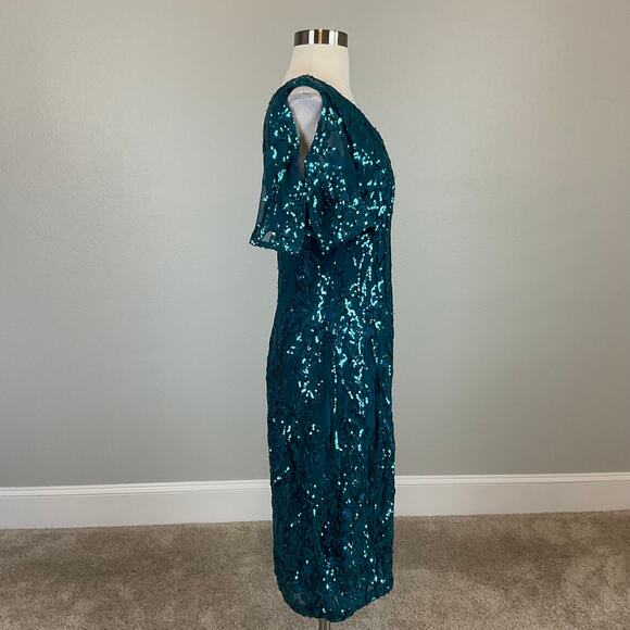 Alex Evenings Sequined V-Neck Short Sleeve Sheath Cocktail Dress Green Size 6 - Picture 3 of 11